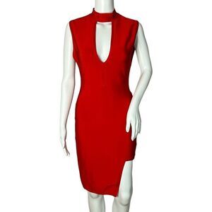 Miss Circle Dress Womens Large Red Bodycon Bandage Asymmetrical Cocktails‎ Glam